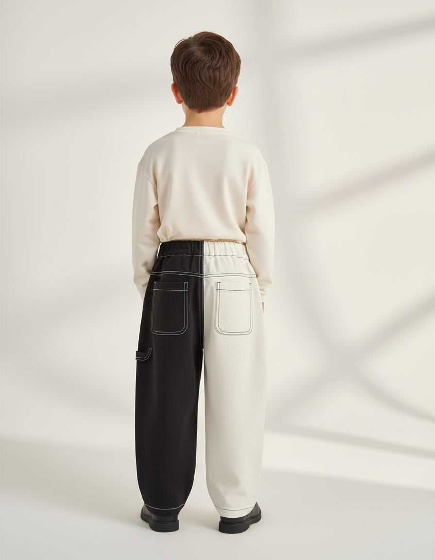 Pantalon Baggy Bicolore Ample Coton Enfant Décontracté - Multicolore Toile - vue 2