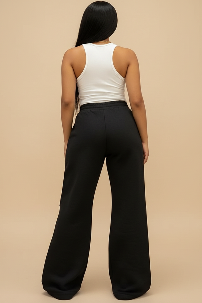 Pantalon Baggy Noir Zippé Ouvert Décontracté Ample - Molleton - vue 2