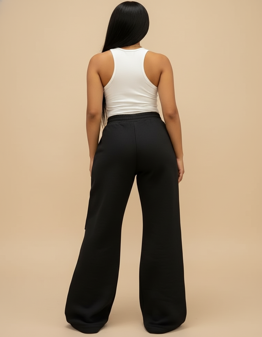 Pantalon Baggy Noir Zippé Ouvert Décontracté Ample - Molleton - vue 2