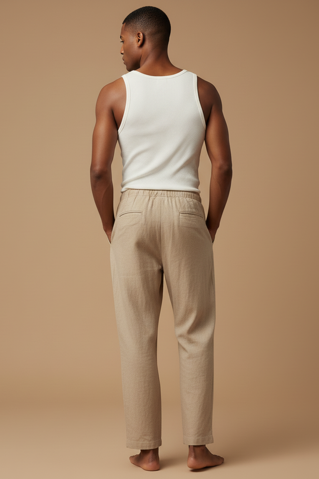 Pantalon Baggy Beige Lin Cordon Ample Homme - vue 2
