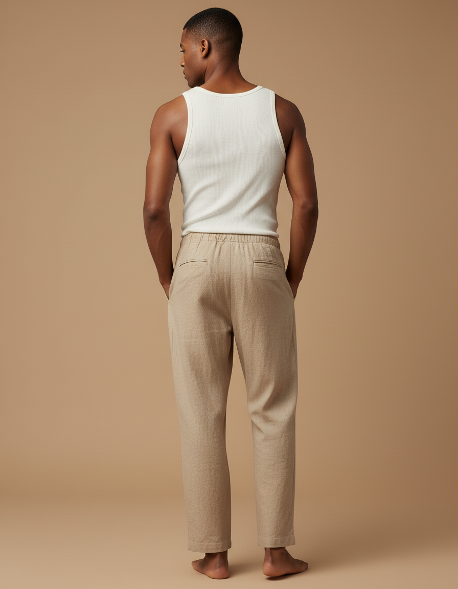 Pantalon Baggy Beige Lin Cordon Ample Homme - vue 2