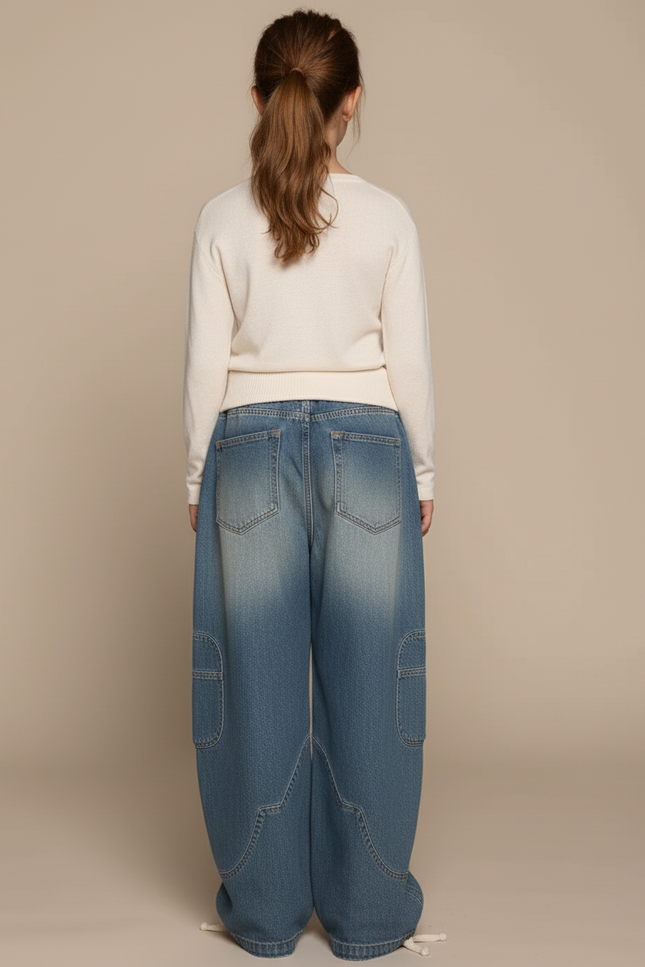 Pantalon Baggy Jean Ample Cargo Enfant Décontracté - Bleu - vue 2