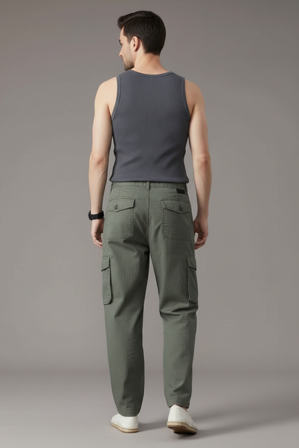 Pantalon Baggy Vert Kaki Cargo Coton Ample Homme - Toile - vue 2