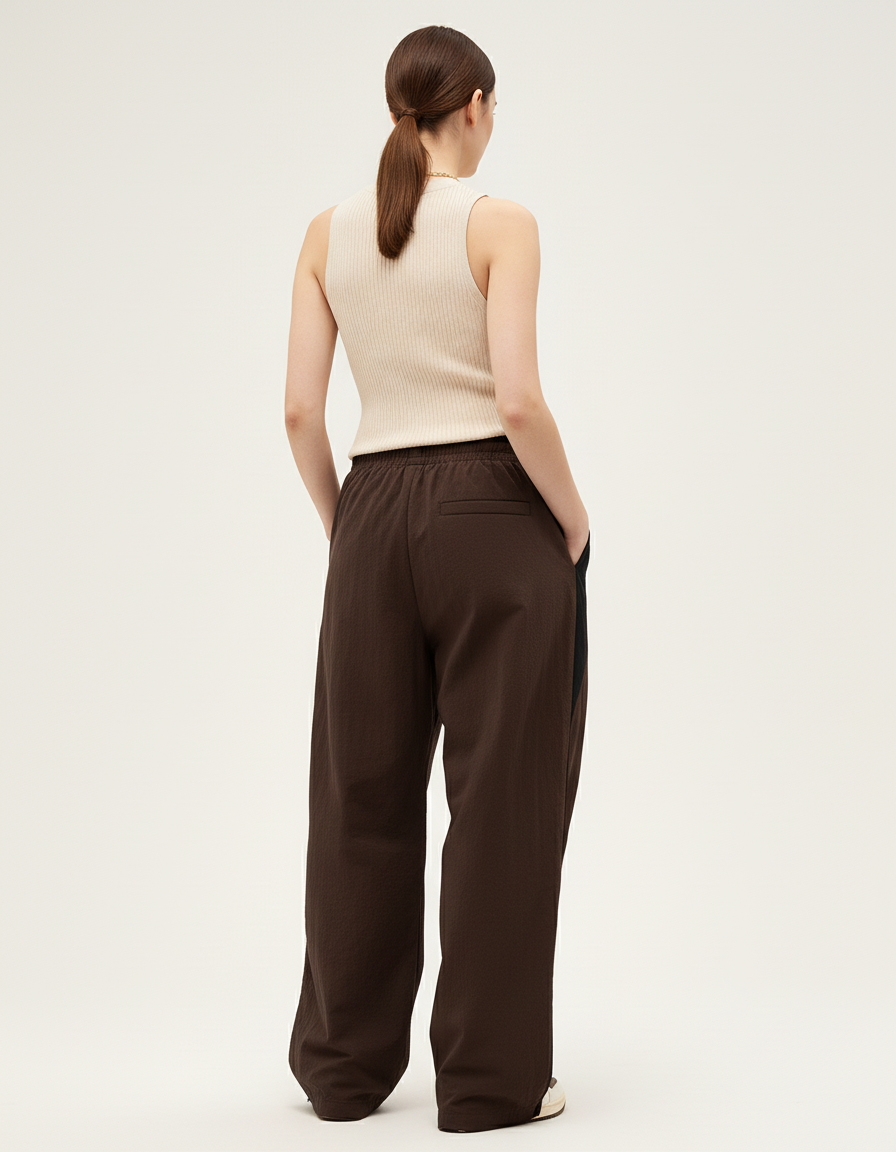 Pantalon Baggy Marron Ample Fluide Sport Décontracté - Polyester - vue 2