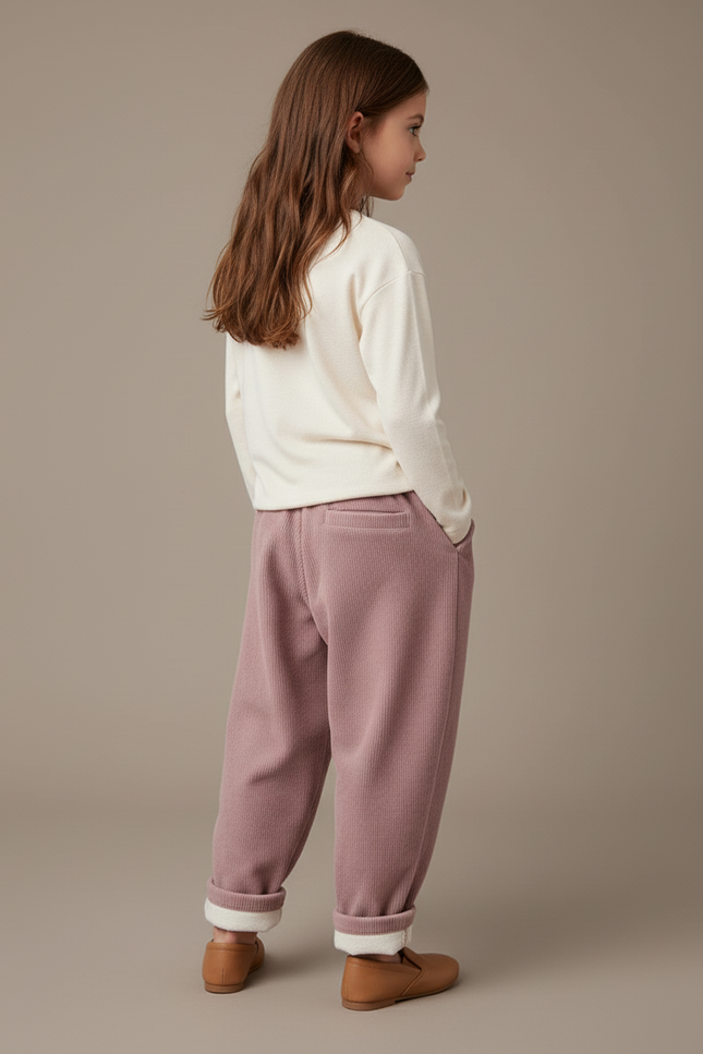 Pantalon Baggy Rose Côtelé Ample Enfant Doublé Chaud - Cordé - vue 2