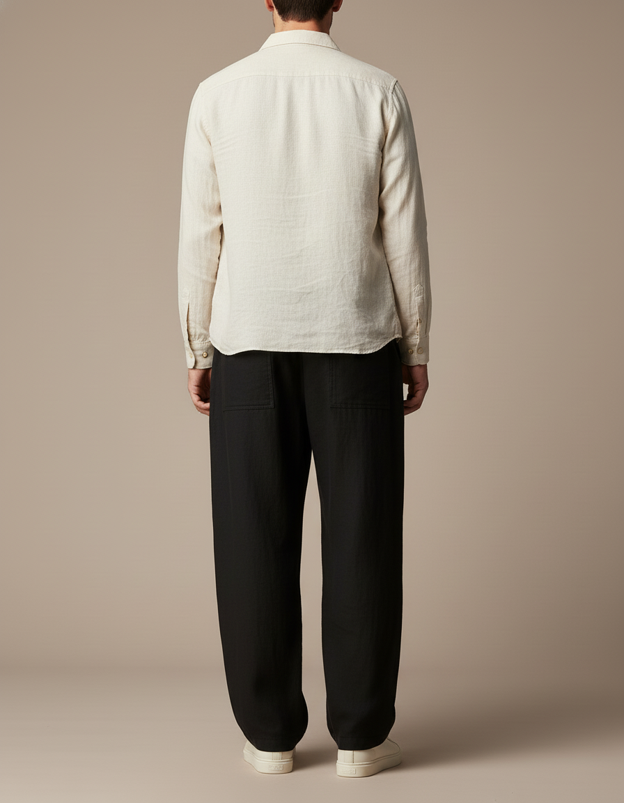 Pantalon Baggy Noir Lin Ample Décontracté Homme - vue 2
