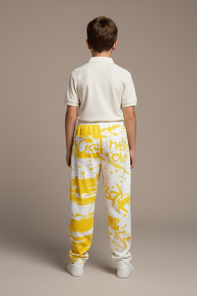 Pantalon Baggy Blanc Jaune Imprimé Décontracté Garçon - Molleton - vue 2