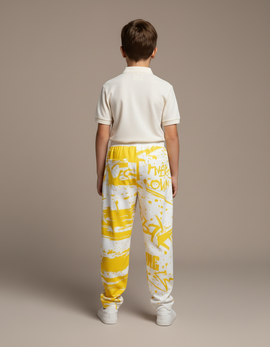 Pantalon Baggy Blanc Jaune Imprimé Décontracté Garçon - Molleton - vue 2