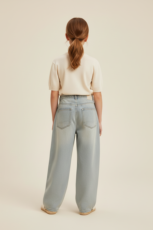 Pantalon Baggy Jean Bleu Clair Ample Plissé Fille - vue 2