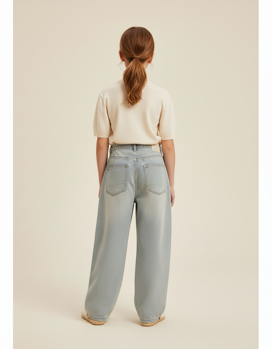 Pantalon Baggy Jean Bleu Clair Ample Plissé Fille - vue 2