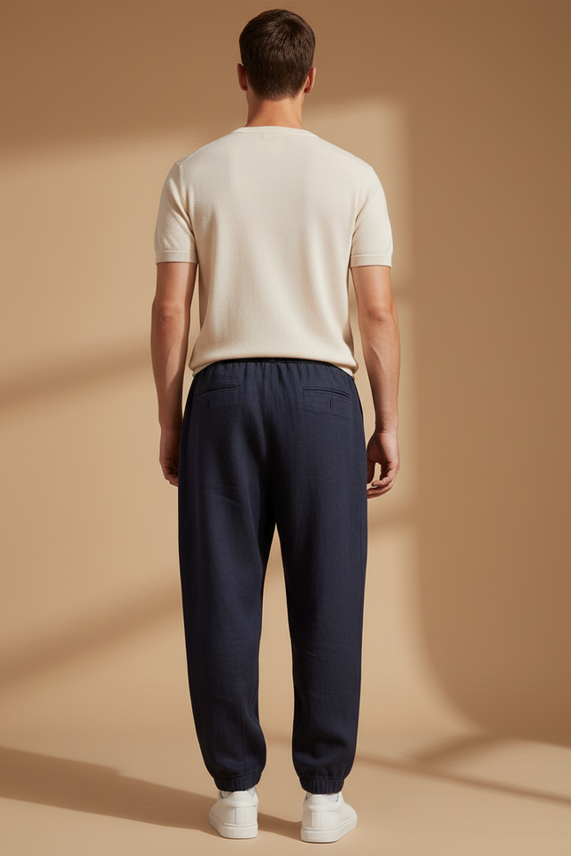 Pantalon Baggy Marine Ample Cordon Décontracté Homme - Lin - vue 2