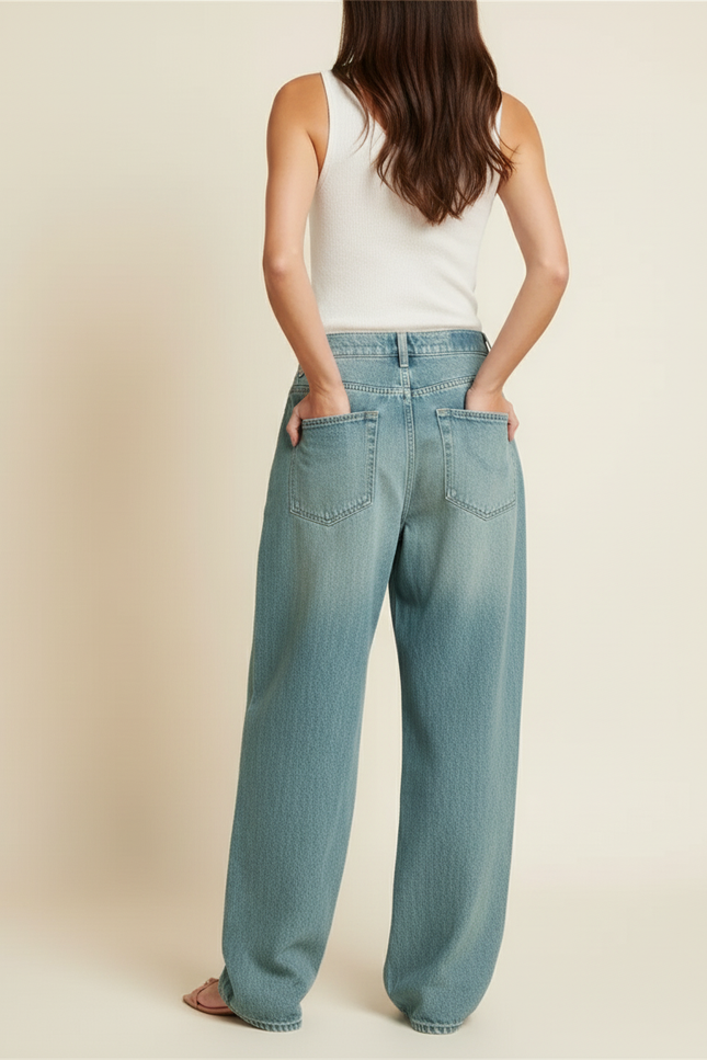 Pantalon Baggy Bleu Clair Denim Ample Large Vintage - Jean - vue 2