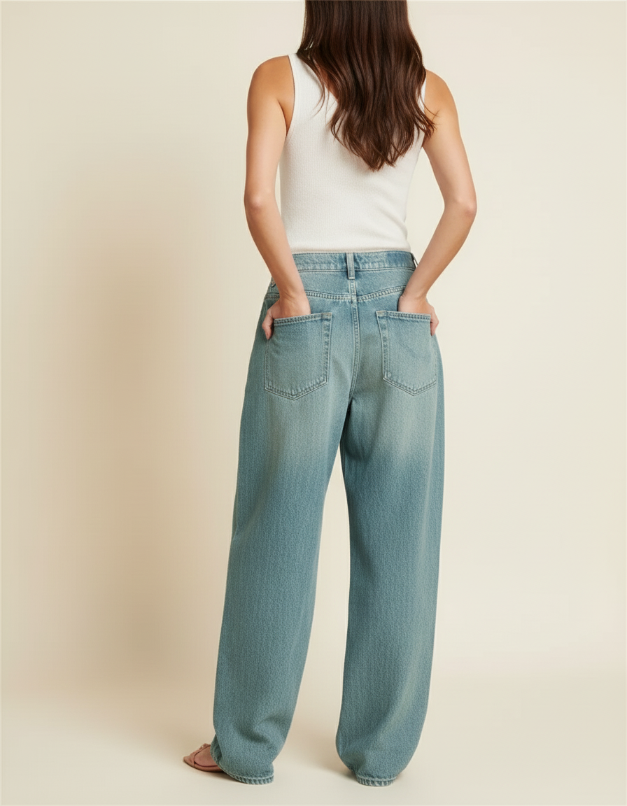Pantalon Baggy Bleu Clair Denim Ample Large Vintage - Jean - vue 2