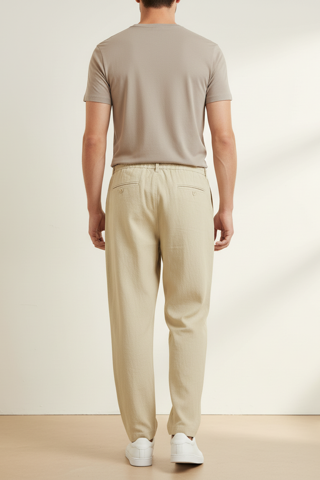 Pantalon Baggy Beige Coton Lin Ample Décontracté Homme - vue 2