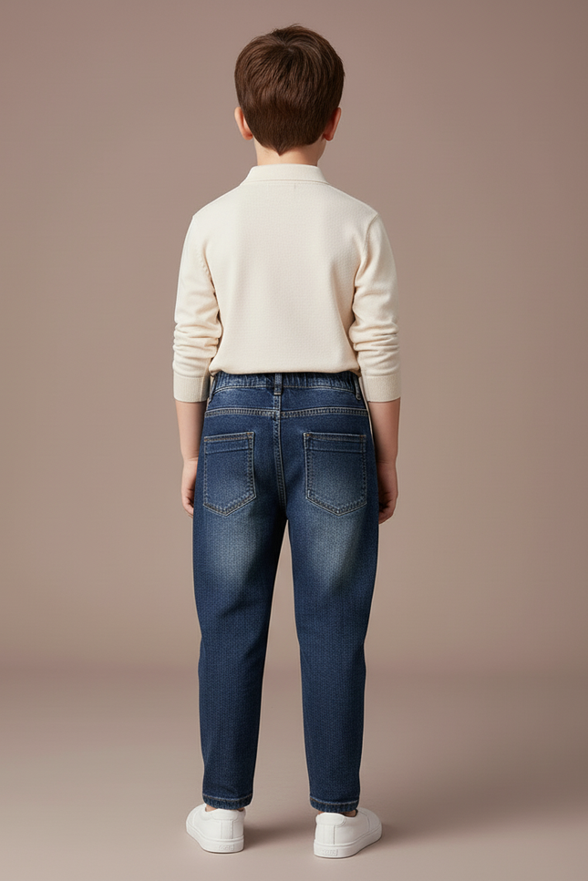 Pantalon Baggy Jean Bleu Foncé Plissé Garçon - vue 2