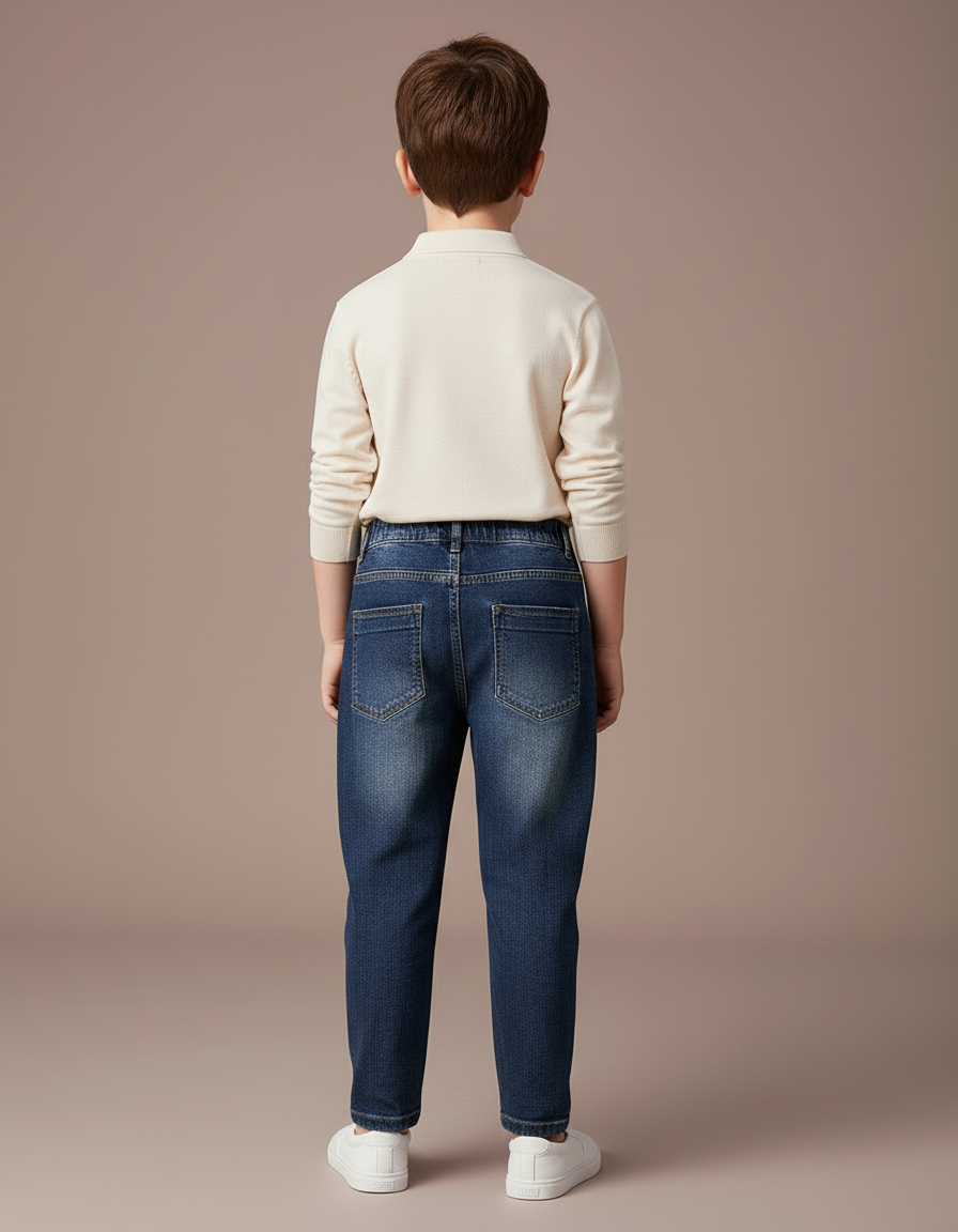 Pantalon Baggy Jean Bleu Foncé Plissé Garçon - vue 2