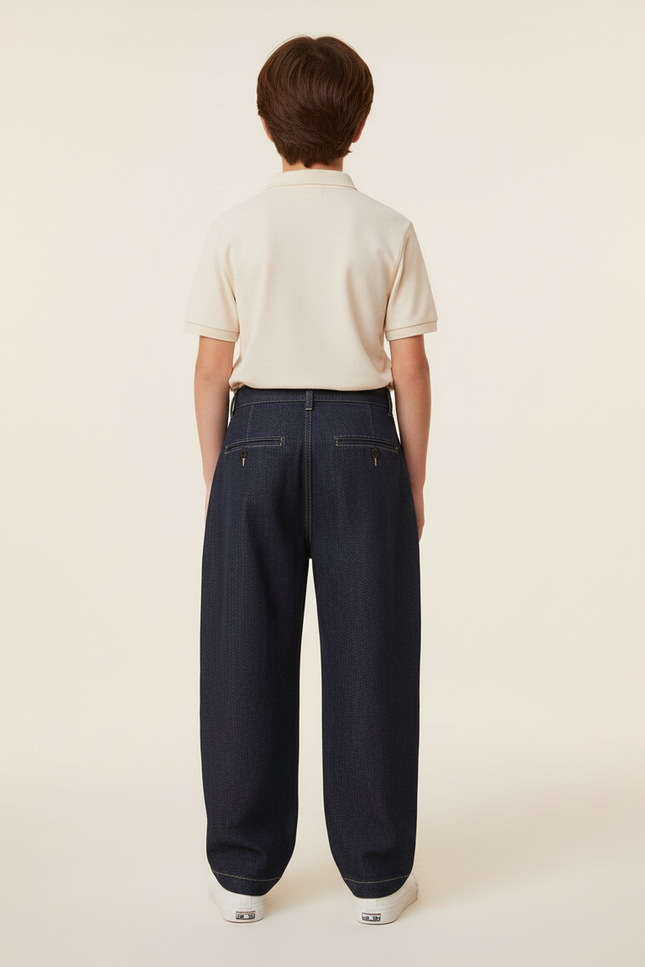 Pantalon Baggy Denim Plissé Ample Décontracté Enfant - Marine Jean - vue 2