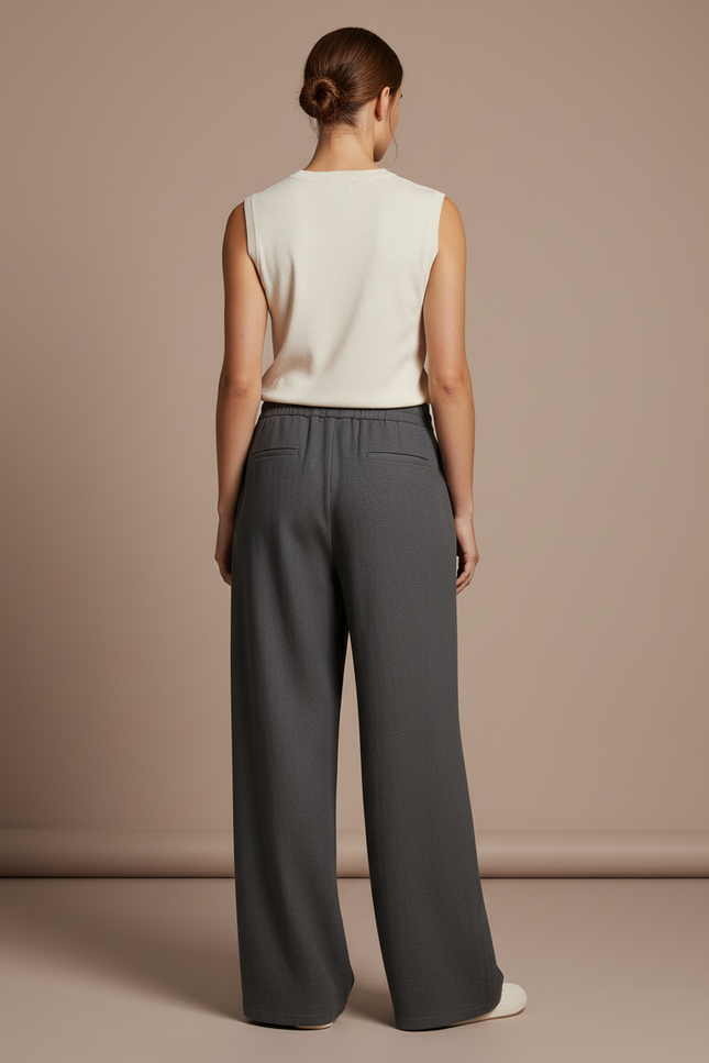 Pantalon Baggy Gris Anthracite Fluide Décontracté Cordon - Viscose - vue 2