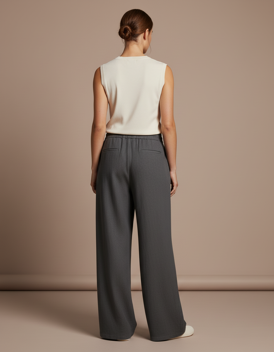 Pantalon Baggy Gris Anthracite Fluide Décontracté Cordon - Viscose - vue 2