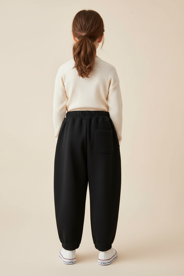 Pantalon Baggy Noir Ample Molleton Enfant Décontracté Élastique - vue 2
