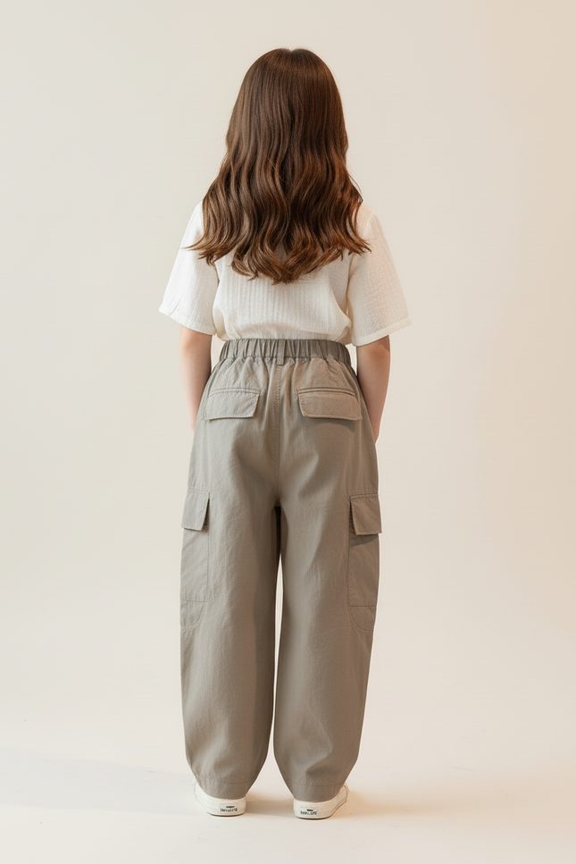 Pantalon Baggy Kaki Cargo Ample Coton Fille - vue 2