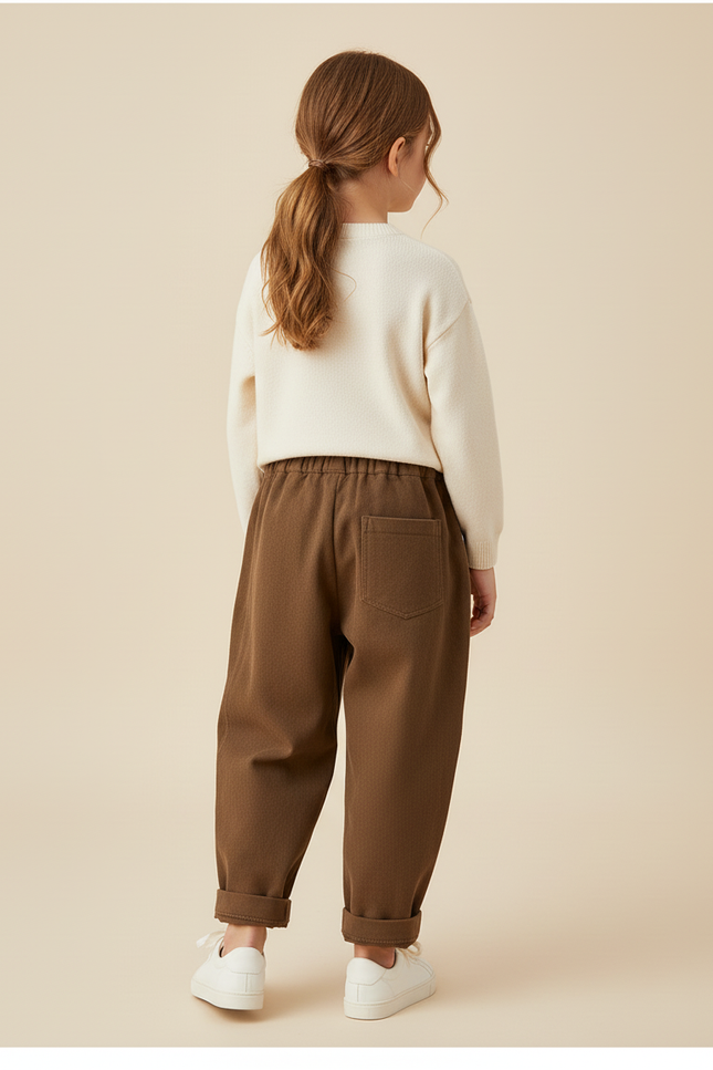 Pantalon Baggy Marron Coton Brodé Enfant Décontracté - Cordé - vue 2