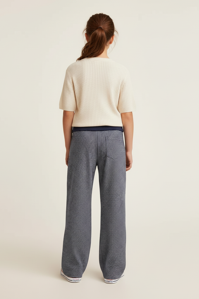 Pantalon Baggy Bleu Marine Rayé Ample Confortable Fille - Maille - vue 2