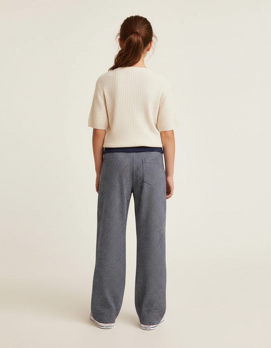 Pantalon Baggy Bleu Marine Rayé Ample Confortable Fille - Maille - vue 2