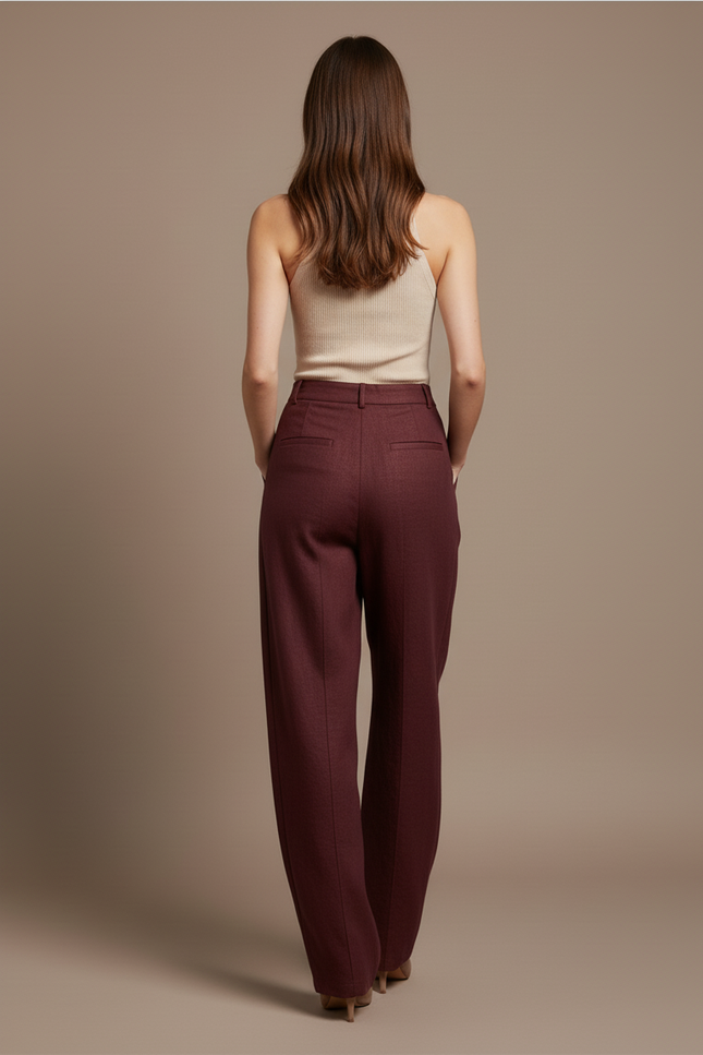 Pantalon Baggy Bordeaux Laine Ample Confortable Chaud - vue 2