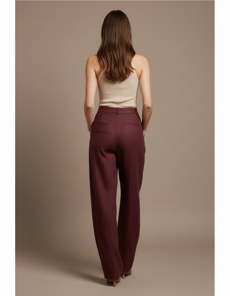 Pantalon Baggy Bordeaux Laine Ample Confortable Chaud - vue 2