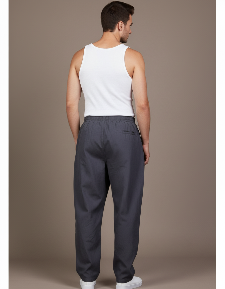 Pantalon Baggy Gris Foncé Ample Décontracté Homme - Polyester - vue 2