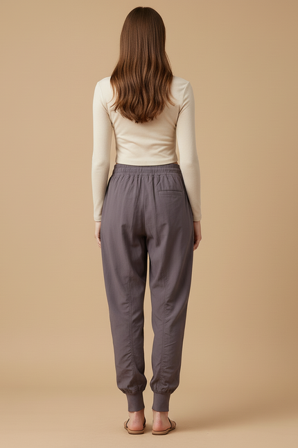 Pantalon Baggy Gris Cordon Fluide Sport Femme - Viscose - vue 2