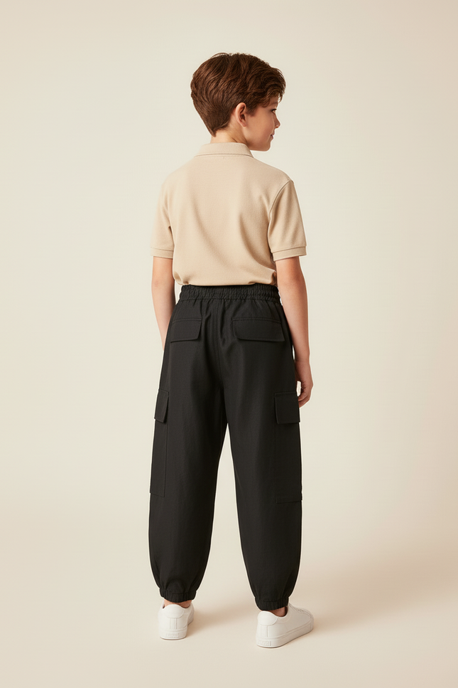 Pantalon Baggy Noir Ample Cargo Coton Sport Enfant - vue 2