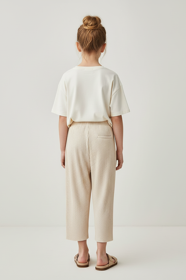 Pantalon Baggy Plissé Beige Ample Fluide Fille - Maille - vue 2