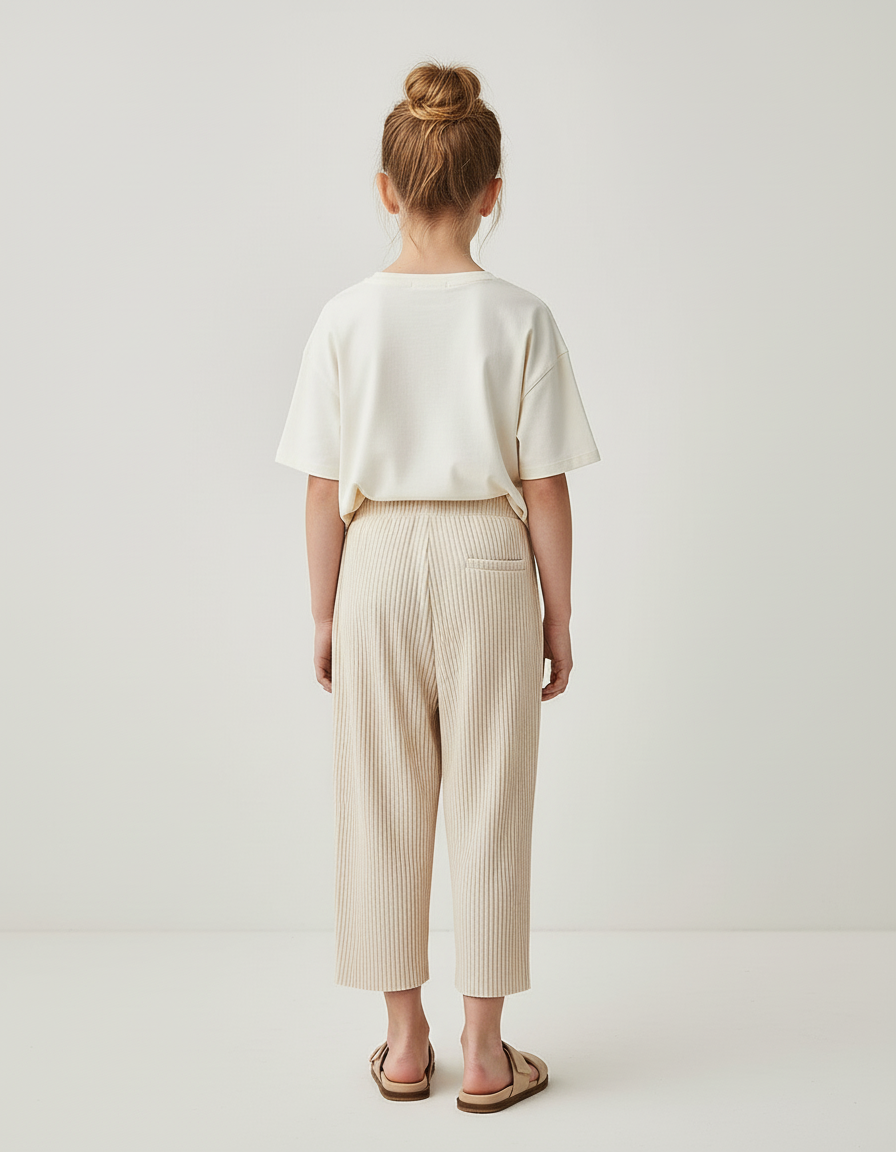 Pantalon Baggy Plissé Beige Ample Fluide Fille - Maille - vue 2