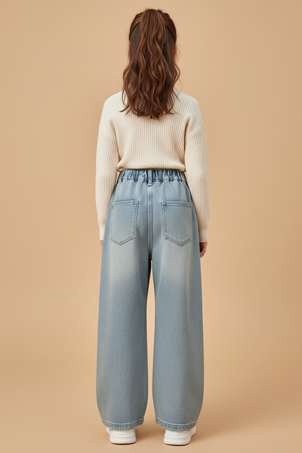 Pantalon Baggy Denim Bleu Ample Nœuds Noirs - Jean - vue 2