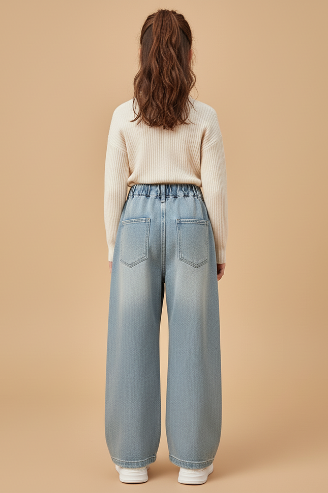 Pantalon Baggy Denim Bleu Ample Nœuds Noirs - Jean - vue 2