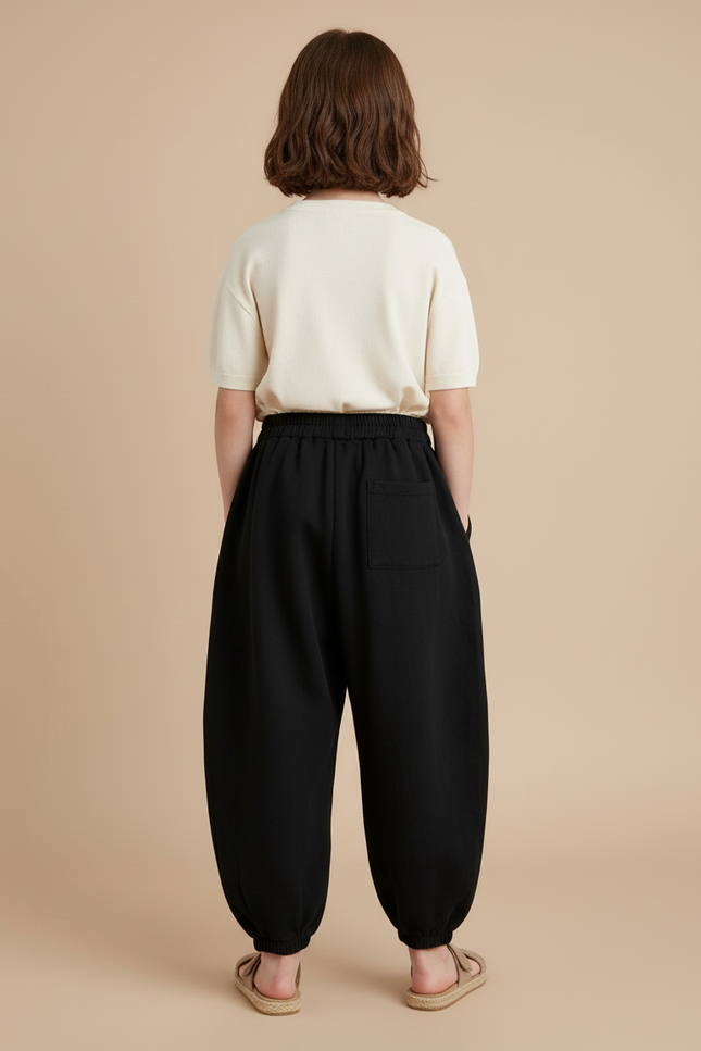 Pantalon Baggy Noir Ample Coton Décontracté Fille - vue 2