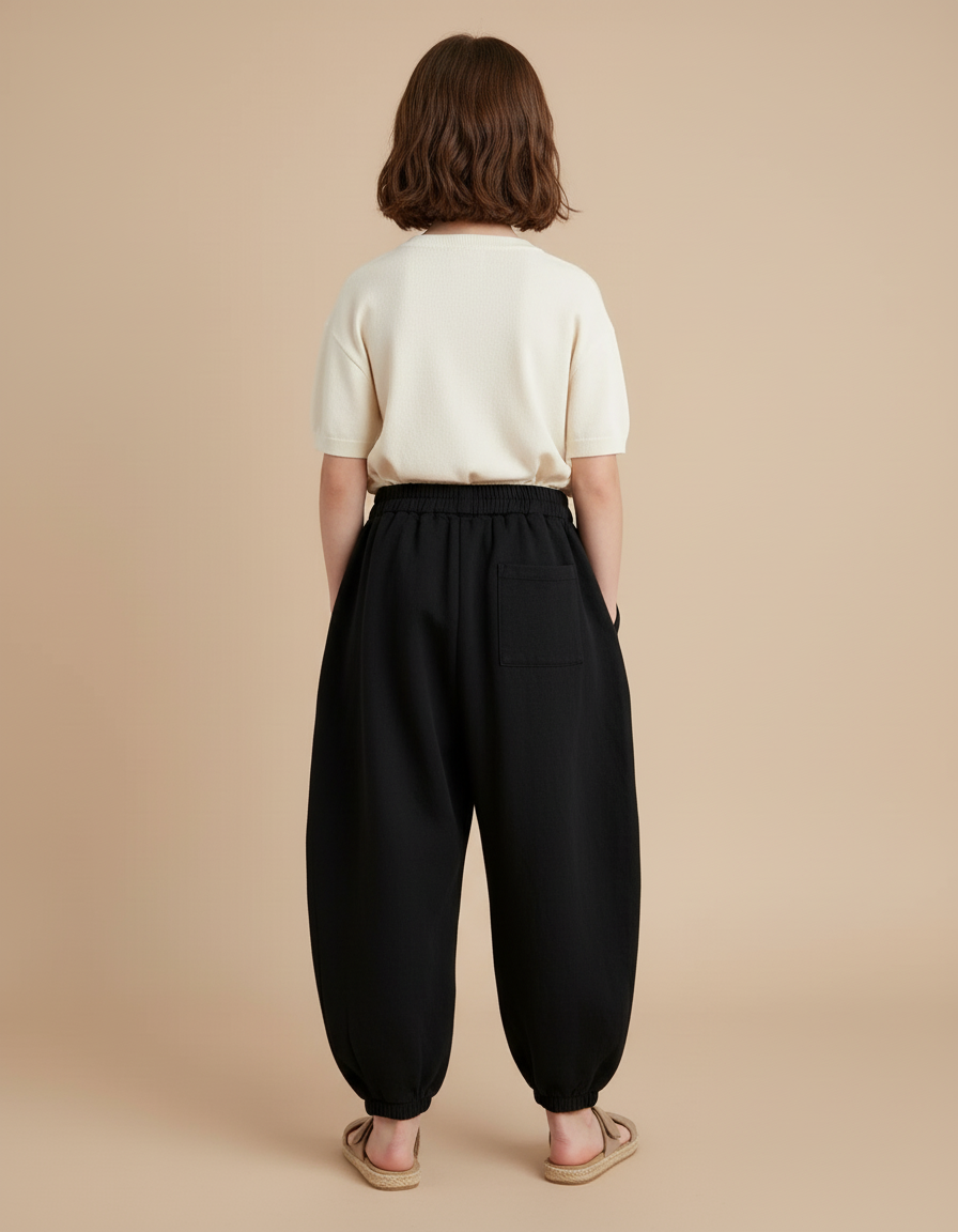 Pantalon Baggy Noir Ample Coton Décontracté Fille - vue 2