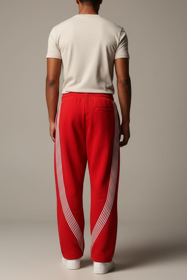 Pantalon Baggy Rouge Rayures Blanches Cordon Ample - Molleton - vue 2