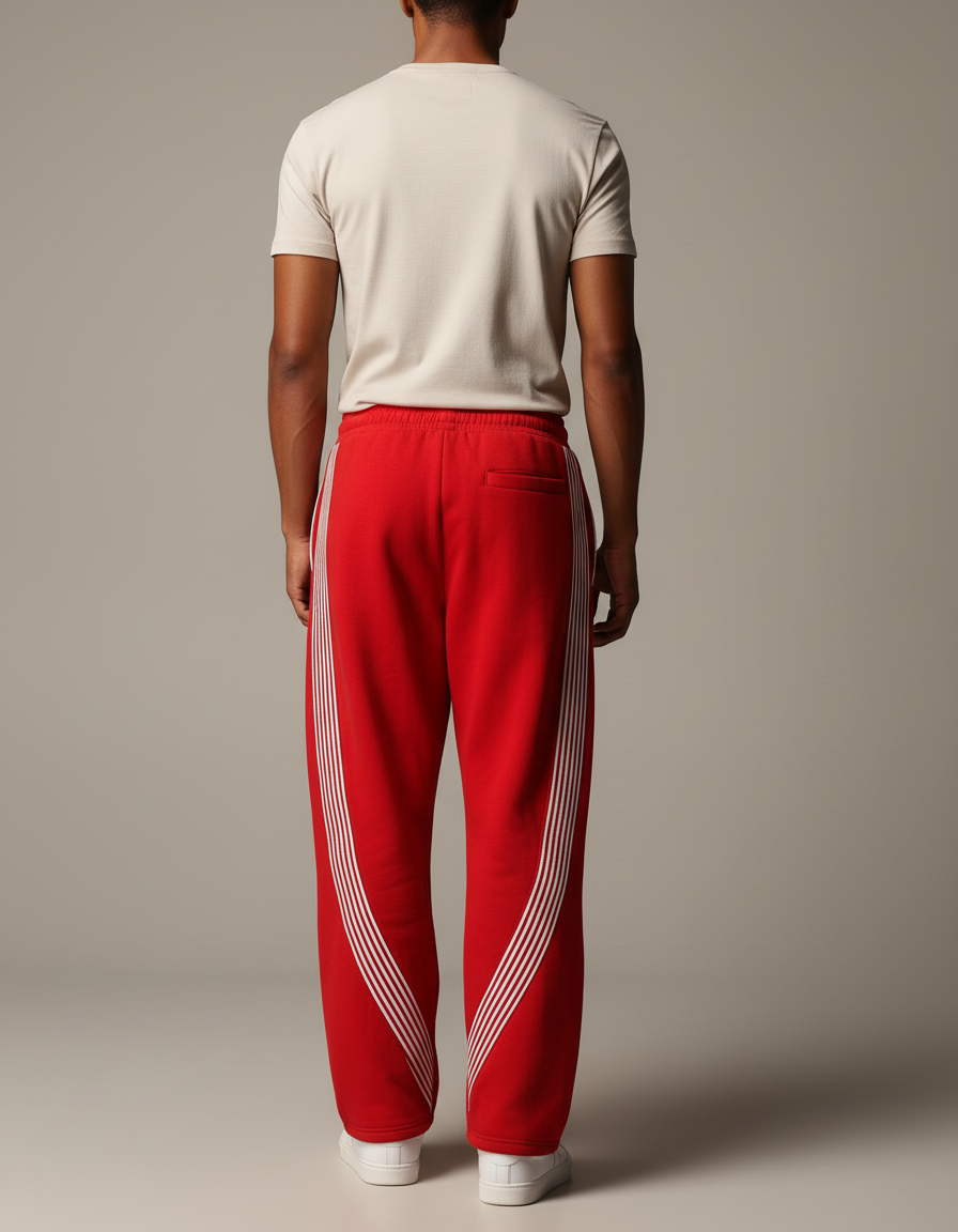 Pantalon Baggy Rouge Rayures Blanches Cordon Ample - Molleton - vue 2