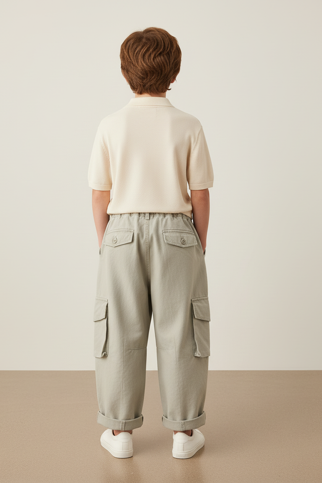 Pantalon Baggy Kaki Cargo Ample Coton Garçon Décontracté - vue 2