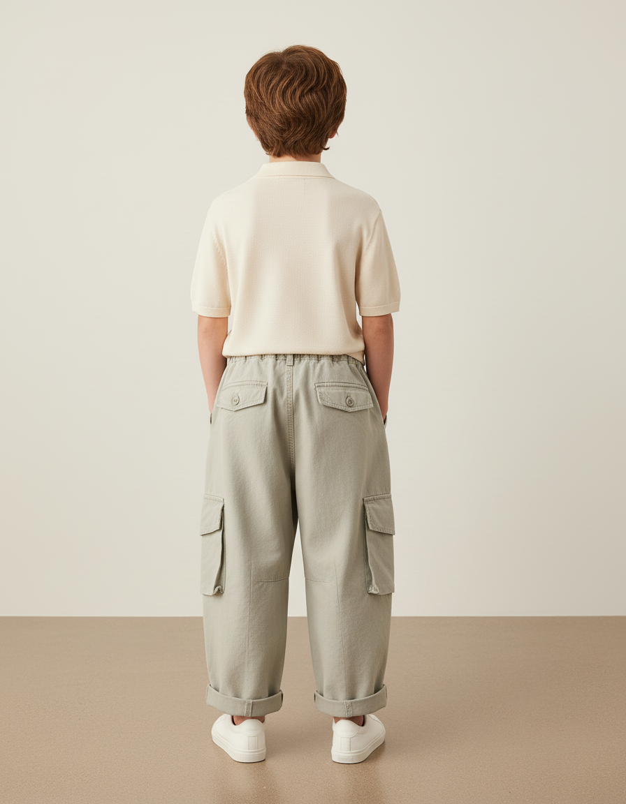 Pantalon Baggy Kaki Cargo Ample Coton Garçon Décontracté - vue 2