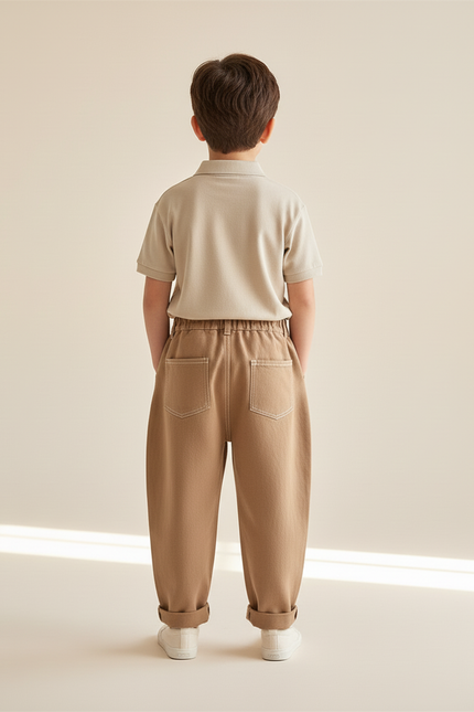 Pantalon Baggy Marron Ample Coton Décontracté Enfant - vue 2