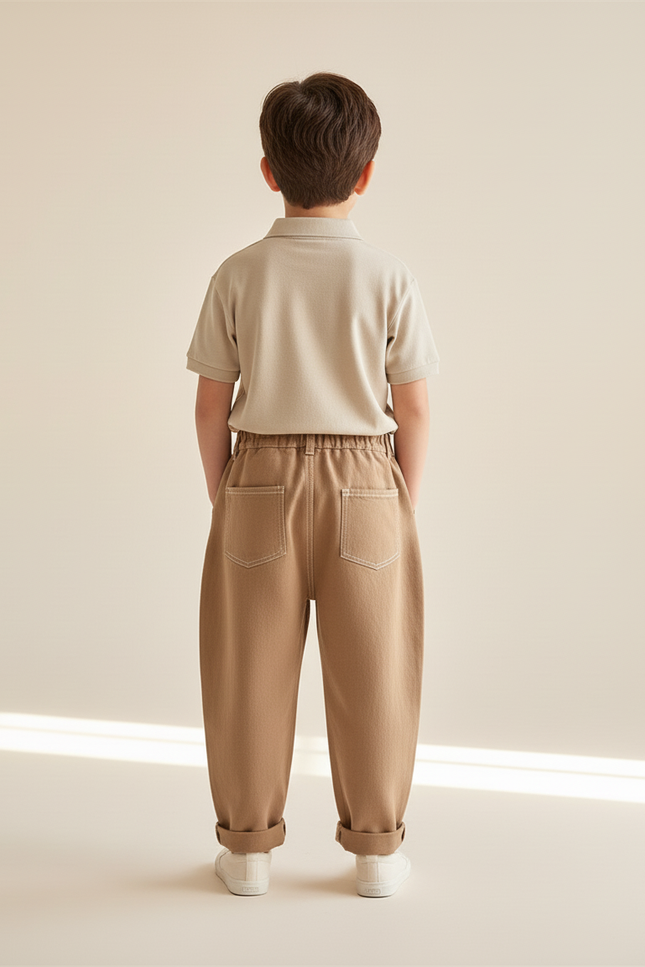 Pantalon Baggy Marron Ample Coton Décontracté Enfant - vue 2