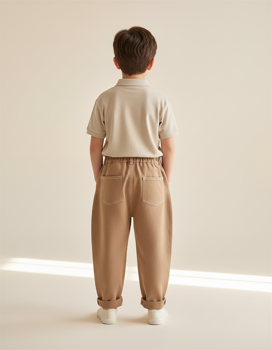 Pantalon Baggy Marron Ample Coton Décontracté Enfant - vue 2