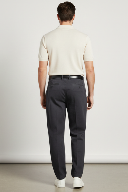 Pantalon Baggy Noir Plissé Coton Décontracté Homme - vue 2