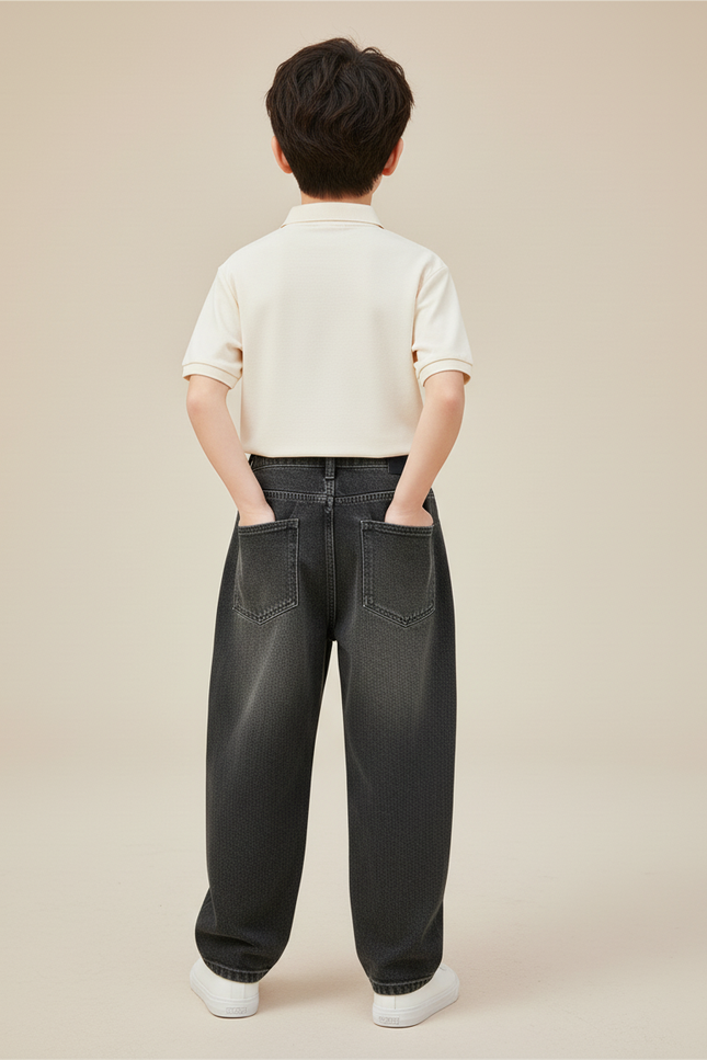 Pantalon Baggy Jean Gris Ample Décontracté Garçon - vue 2