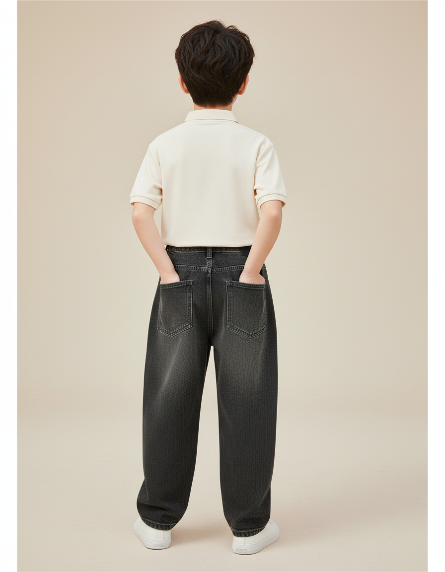 Pantalon Baggy Jean Gris Ample Décontracté Garçon - vue 2