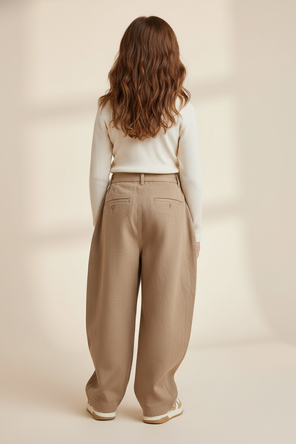 Pantalon Baggy Beige Ample Plissé Décontracté Enfant - Gabardine - vue 2